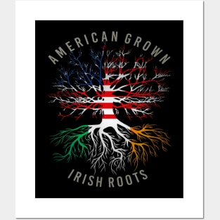 American Grown Irish Roots USA Ireland Flag Heritage Tree Posters and Art